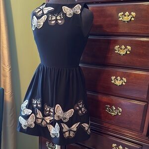 Alice + Olivia Black Halter Fit and Flare Mini Dress